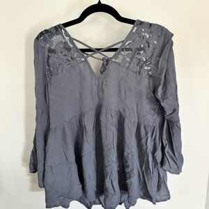 American Eagle Outfitters Gray Relaxed Blouse with Tie Front